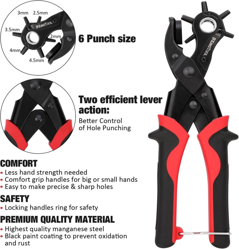 KingTool Leather Hole Punch Set, Super Heavy Duty Rotary Puncher, Multi Hole Sizes Maker Tool - Image 3